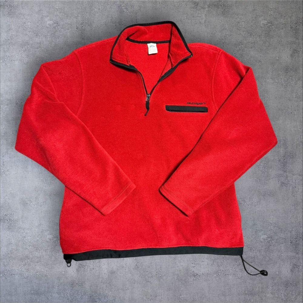 Old‎ Navy Sweater Mens Size Medium Red Long Sleeve Spell Out Fleece VTG Y2K